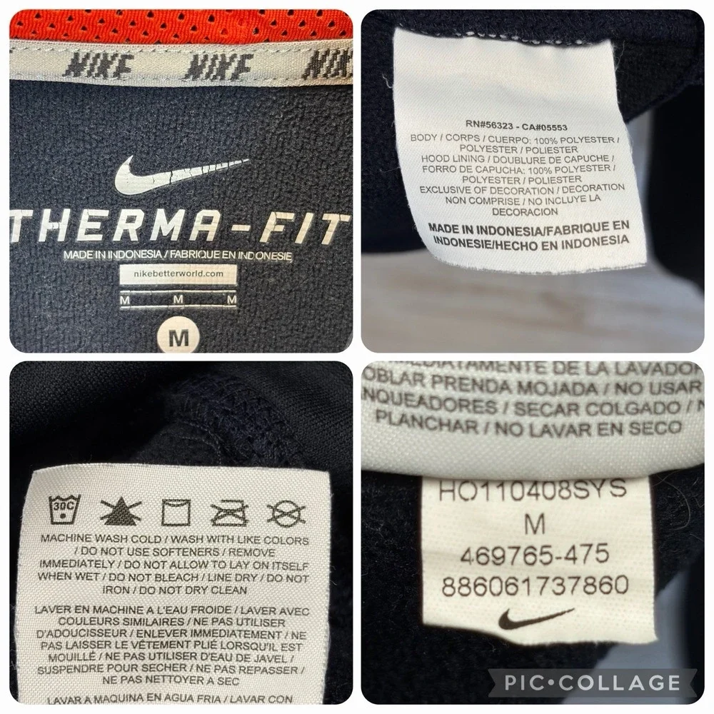 Nike Mens‎ M Hoodie Therma Fit Navy Blue Pullover Sweatshirt Orange Swoosh Logo